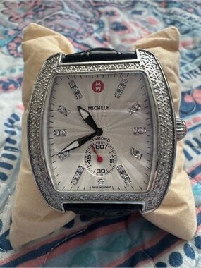 MICHELE Urban Diamond Ladies Watch with Black Leather Strap